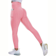Load image into Gallery viewer, Leggings - Textured High Rise Leggings - Black With Pockets - Pink With Pockets / S - stylesbyshauntell