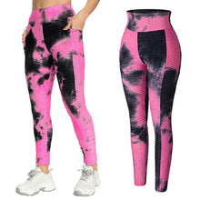 Load image into Gallery viewer, Leggings - Tie Dye Scrunch Leggings - Black-Pink With Pockets / S - stylesbyshauntell
