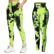 Load image into Gallery viewer, Leggings - Tie Dye Scrunch Leggings - Black-Yellow With Pockets / S - stylesbyshauntell