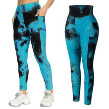 Load image into Gallery viewer, Leggings - Tie Dye Scrunch Leggings - Black-Blue With Pockets / S - stylesbyshauntell