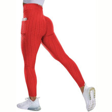 Load image into Gallery viewer, Leggings - Textured High Rise Leggings - Red With Pockets / S - stylesbyshauntell
