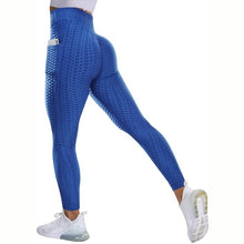 Load image into Gallery viewer, Leggings - Textured High Rise Leggings - Black No Pockets - Blue With Pockets / L - stylesbyshauntell
