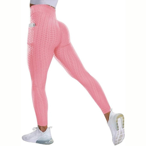 Leggings - Textured High Rise Leggings - Pink With Pockets - Pink With Pockets / S - stylesbyshauntell