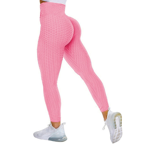 Leggings - Textured High Rise Leggings - Pink No Pockets - Pink No Pockets / L - stylesbyshauntell