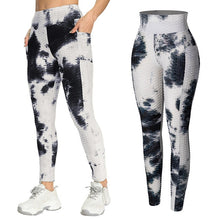 Load image into Gallery viewer, Leggings - Tie Dye Scrunch Leggings - Black-White With Pockets / XL - stylesbyshauntell
