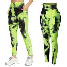 Load image into Gallery viewer, Leggings - Tie Dye Scrunch Leggings - Black-Yellow With Pockets / S - stylesbyshauntell

